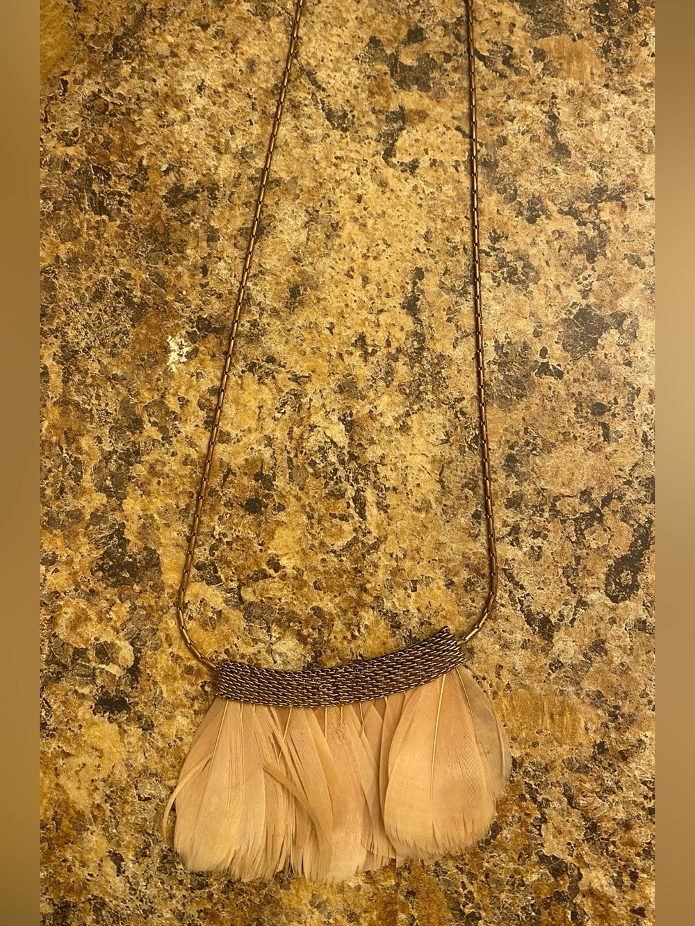 Boho Feather Pendant Necklace in Beige
